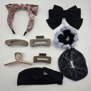 9 Piece Bundle Of Womens Hair Accessories Claw Clip Bow Headband Knit Elastic